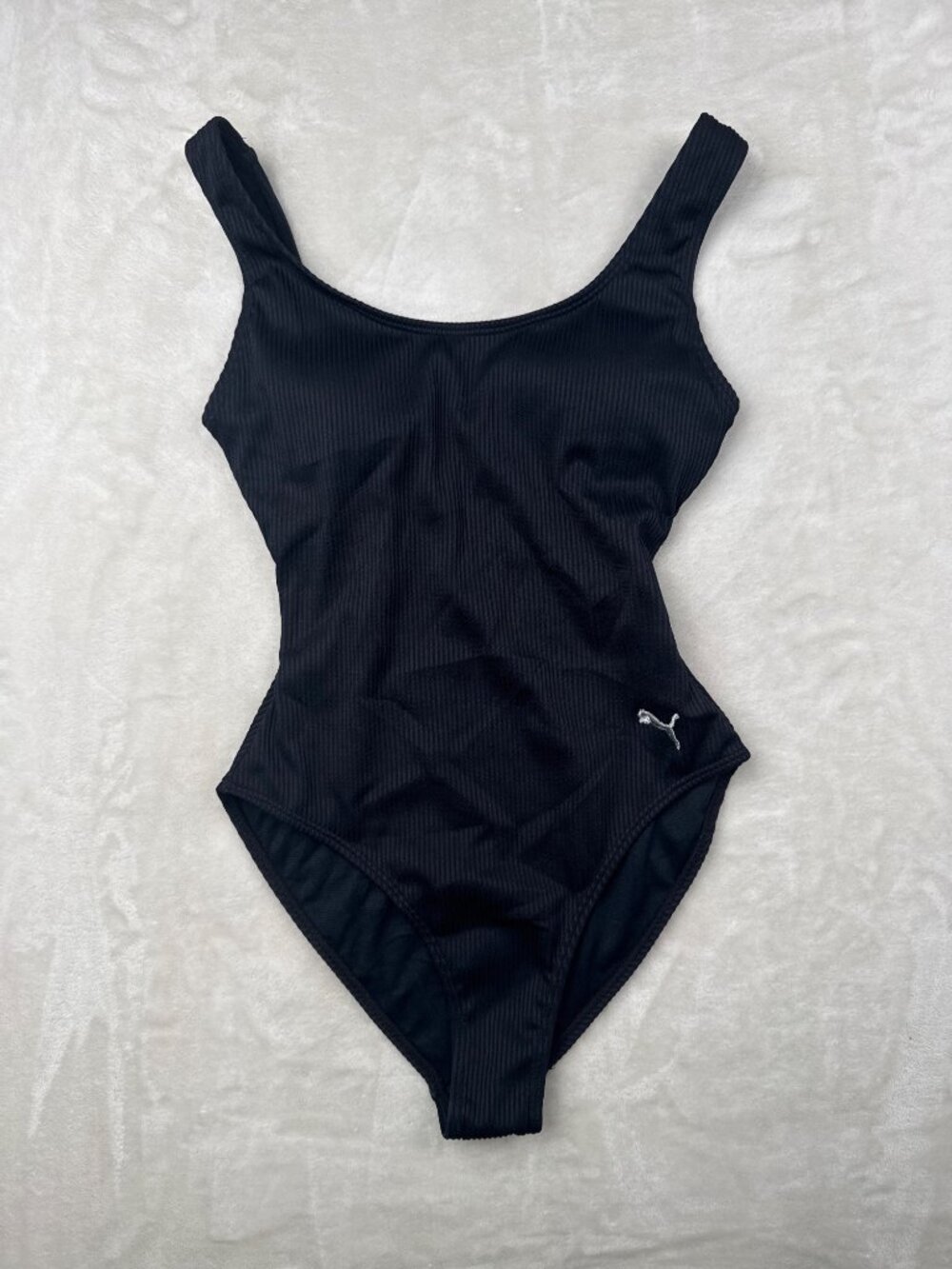 Puma Womens XS Black Ribbed One-Piece Swimsuit With Recycled Polyester